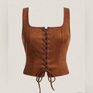 Brown Lace-Up Tank Top